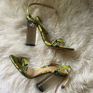 Neon yellow green snake print clear heel
